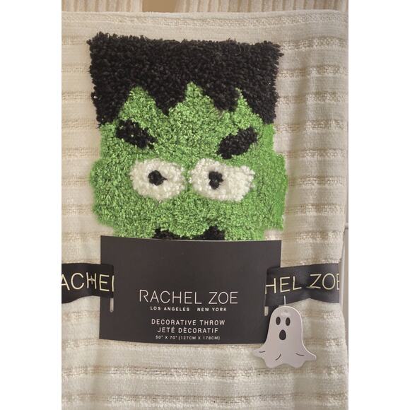 Rachel Zoe Halloween Frankenstein Decorative Throw Blanket Beige 50x70 NWT - Picture 2 of 7